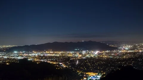 High Angle View Panning Across Los Angeles at Night Video stock 90066335