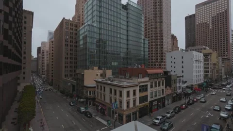 High angle view panning up over San Francisco Financial District streets Stock Footage 341832829