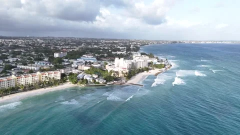 High angle view panoramic drone view over the turquoise coast of St Lawrence 스톡 동영상 336695813