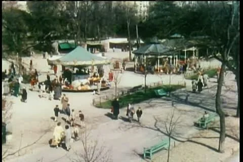 High angle view of park with merry-go-round Stock Footage