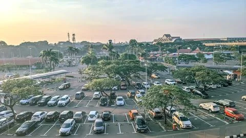 High angle view of the parking field at airport terminal Stock Photos