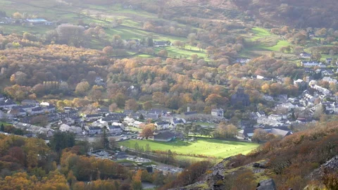 High angle view of people playing football in Llanberis stadium Vídeos de archivo 169919168