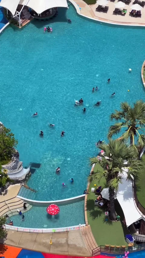 High angle view of people playing on swimmimg pool Stock Footage 288084684