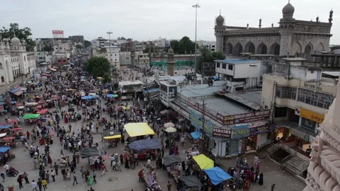 High-angle-view-of-people-shopping-in-front-of-Charminar-3 Stock Footage 95838151