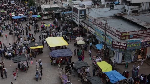 High-angle-view-of-people-shopping-in-front-of-Charminar-2 Stock Footage 95838182
