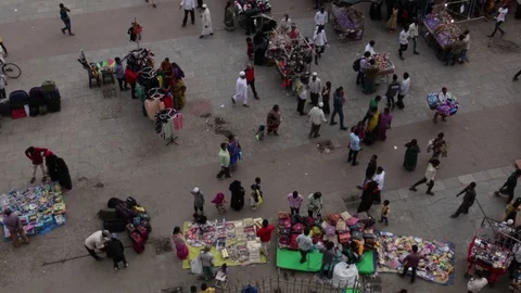 High-angle-view-of-people-shopping-in-front-of-Charminar Stock Footage 95838224