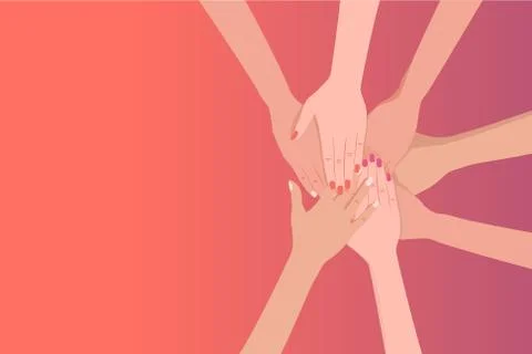 High angle view of people stacking hands over each other Illustrazione stock