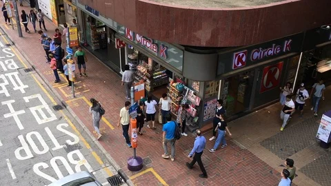 High angle view of people walking in Wan Chai, Hong Kong Stock Footage 118979351