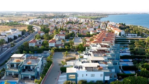 High angle view of Pervolia (Perivolia) village. Larnaca District, Cyprus Stock Footage 112037603