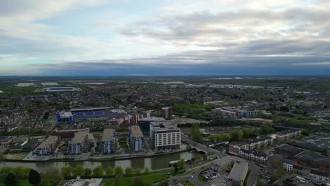High Angle View of Peterborough City Centre and Downtown Stock Footage 309196067