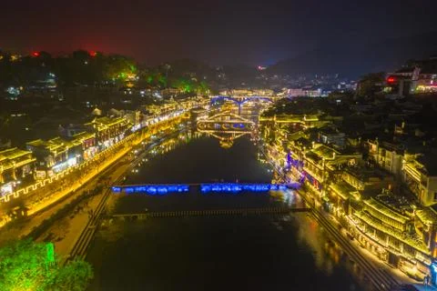 High angle view of Phoenix ancient town, Hunan province Stock Photos