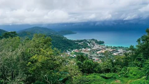 High angle view Phuket island with small and tall buildings located in Phuket Stock Photos