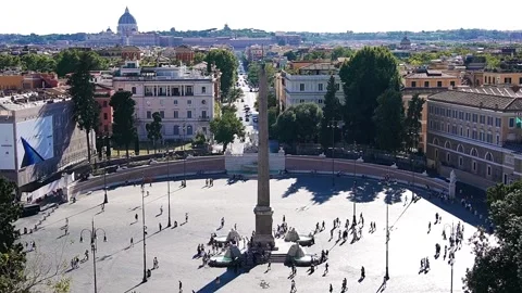 High angle view of Piazza del Popolo in Rome at golden hour, Italy Stock Footage 327080442