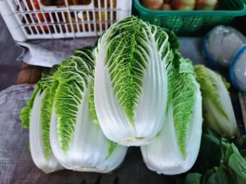 High Angle View of Pile of Fresh Green Lettuce for Sale at Market Stall Stock Photos