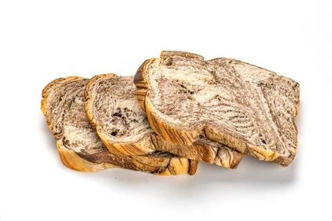 High angle view pile of slice fresh homemade bread isolated on white backgr.. Stock Photos