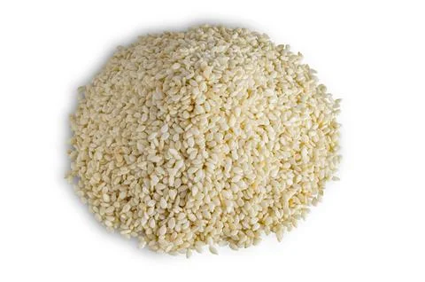 High angle view pile of white sesame isolated on white background. Stock Photos
