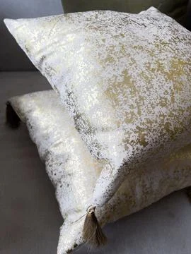 High Angle View of Pillow On Sofa At Home Stock Photos