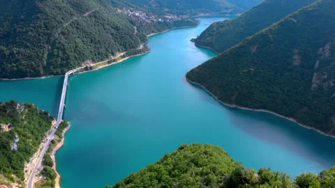 High angle view on Piva Lake, Montenegro 스톡 동영상 183808365