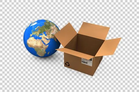 High angle view of planet earth and cardboard box 库存插图