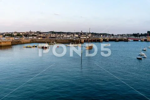 High angle view of the port of Saint Malo Stock Photos