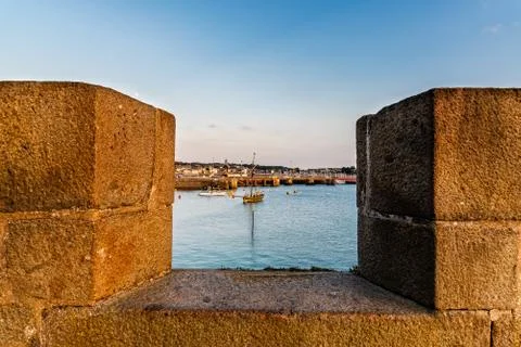 High angle view of the port of Saint-Malo at sunset Foto stock