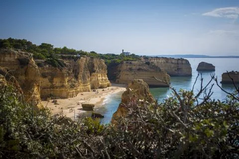 High angle view of Praia da Mesquita on the Algarve coast in Portugal Stock Photos