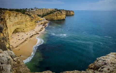High angle view on Praia do Vale de Centeanes on the coast of Algarve, Portug Stock Photos
