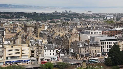 High angle view of Princess Street &amp; Frederick Street in Edinburgh, Scotland. Stock Footage 141581699