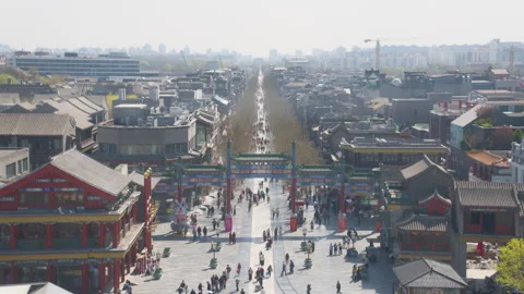 High Angle View of Qianmen Commercial Street and Paifang Gate Stock Footage 332139398