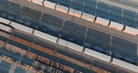 High-angle view of rail yard, freight cars and containers. PENROSE, AUCKLAND, NZ Stock-Footage 296036840