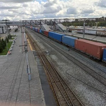 High angle view of railway tracks against the sky Stock Photos