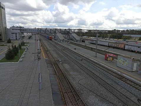 High angle view of railway tracks against the sky Stock Photos