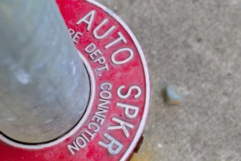 High angle view of a red municipal fire protection system sign with copy space Stock Photos