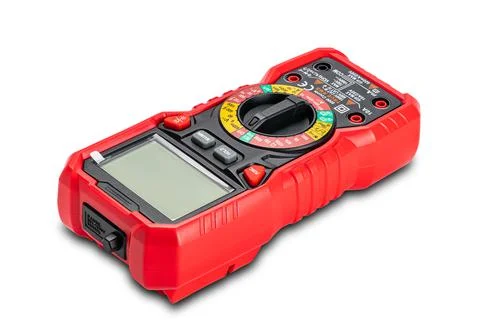 High angle view of red portable digital multimeters or multitester isolated o Stock Photos