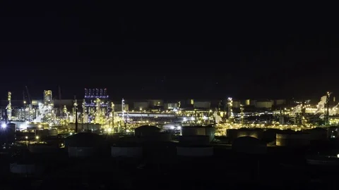 High Angle View of a Refinery at Night Video stock 76691191