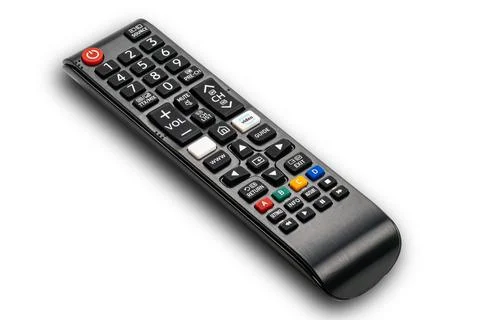 High angle view of remote control for television on white background. Stock Photos
