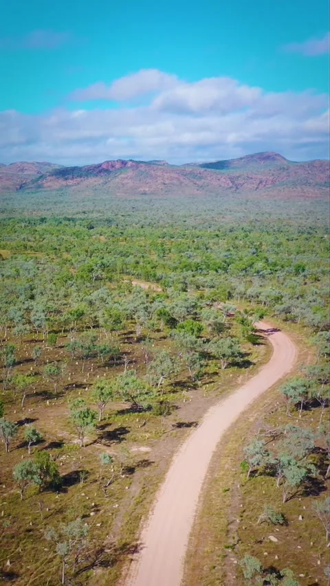 High angle view of remote desert road in Australia Stock Footage 232160805