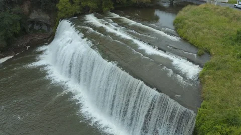 High angle view of Rere falls and New Zealand countryside road. 4k Stock Footage 100691635