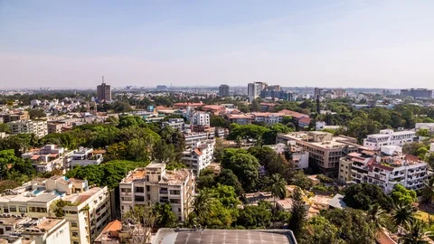 High angle view on residential area next to MG Road in Bangalore downtown, India Stockbeeldmateriaal 118859408