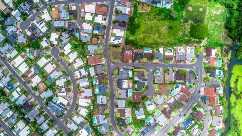 High Angle View Of Residential District in Kailua, Honolulu Stock Photos