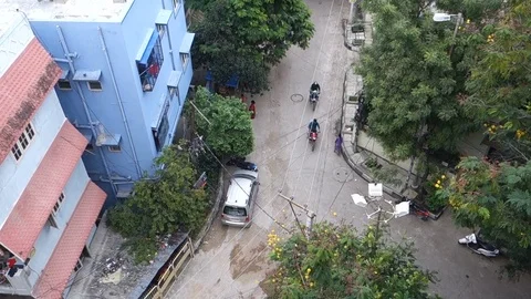 High angle view of a residential neighborhood street Stock Footage 80718398