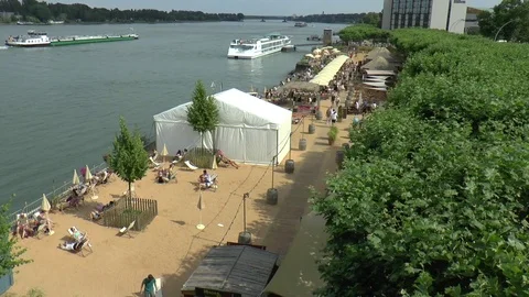High Angle View of Rhine River and Promenade in Mainz Stock Footage 82853565