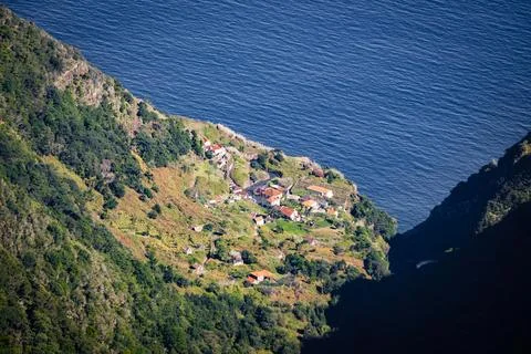 High angle view on Ribeira Funda near Seixal on Madeira island, Portugal Stock Photos