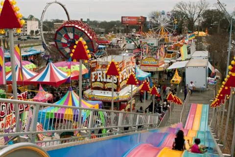 High angle view of rides and tents at atlanta fair Stock Photos