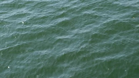 High angle view of rippling dark green water surface with sunlight glinting Видео 329854684