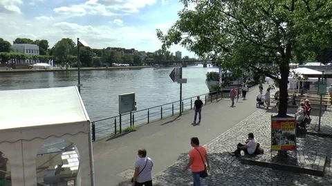 High Angle View of River Promenade in Central Frankfurt Stock Footage 78208711