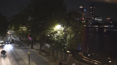 High angle view of a road on a riverside at night. Video stock 142124986