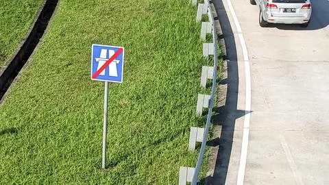 High Angle View of A Road Sign End of Highway Autobahn Stock Photos