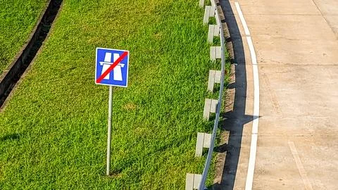High Angle View of A Road Sign End of Highway Autobahn Stock Photos