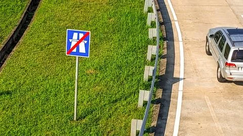 High Angle View of A Road Sign End of Highway Autobahn Stock Photos
